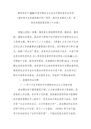 镇领导班子2024年度专题民主生活会对照检查发言材料(维护党中央权威和集中统一领导、践行宗旨服务人民、求真务实狠抓落实等六个方面).docx