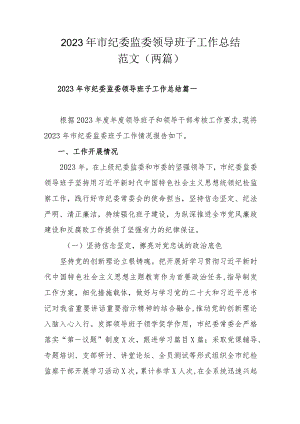 2023年市纪委监委领导班子工作总结范文（两篇）.docx