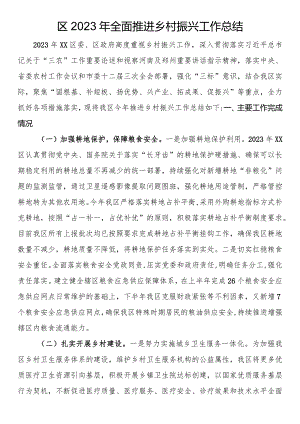 区2023年全面推进乡村振兴工作总结.docx