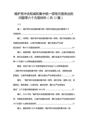 2024维护党中央权威和集中统一领导方面突出的问题等六个方面材料12篇（精编版）.docx