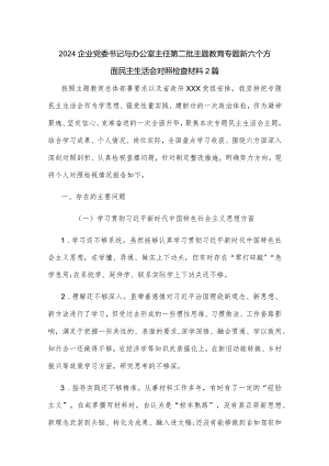 2024企业党委书记与办公室主任第二批主题教育专题新六个方面民主生活会对照检查材料2篇.docx