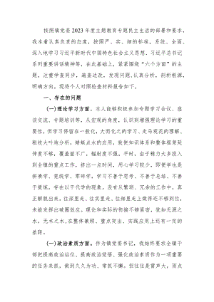 党委书记2023年专题民主生活会个人对照检查材料.docx