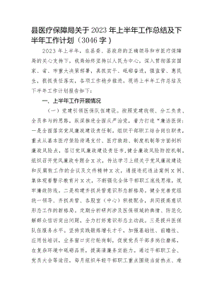 县医疗保障局关于2023年上半年工作总结及下半年工作计划.docx