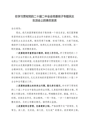 在学习贯彻党的二十届二中全会党委班子专题民主生活会上的表态发言.docx