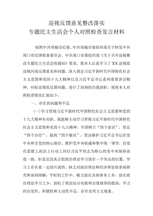 巡视反馈意见整改落实专题民主生活会个人对照检查发言材料.docx