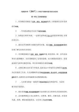 大象版科学（2017）六年级下册期末复习知识点总结.docx