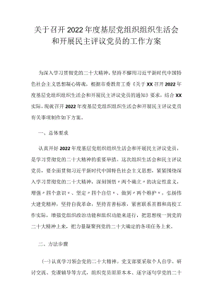 关于召开2022年度基层党组织组织生活会和开展民主评议党员的工作方案.docx