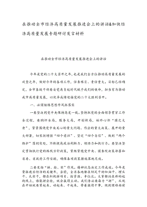 在推动全市经济高质量发展推进会上的讲话 & 加快经济高质量发展专题研讨发言材料.docx