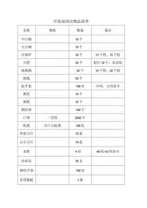 开张前清洁物品清单.docx