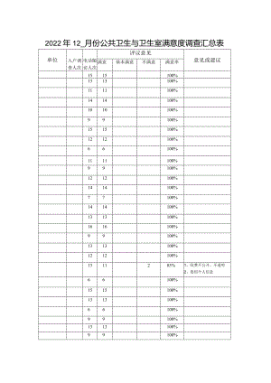 公共卫生与卫生室满意度调查汇总表模板.docx