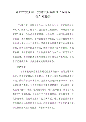 审批处党支部：党建业务双融合 “双零双优”双提升.docx