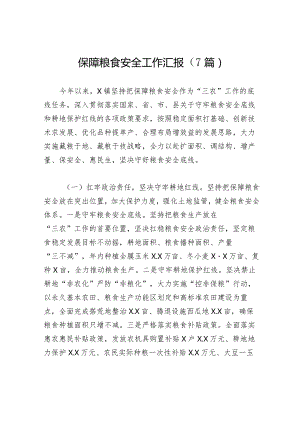 保障粮食安全工作汇报（7篇）.docx