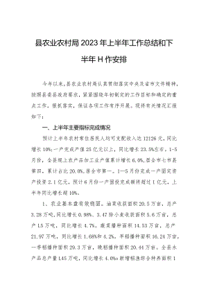 县农业农村局2023年上半年工作总结和下半年工作安排.docx