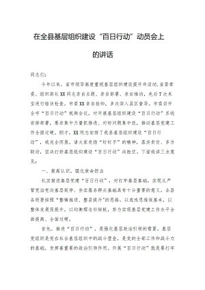 在全县基层组织建设“百日行动”动员会上的讲话.docx