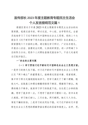 宣传部长2023年度主题教育专题民主生活会个人发言提纲范文2篇.docx