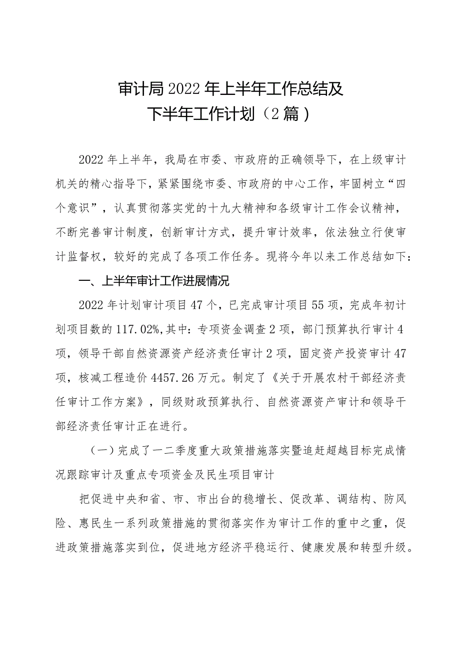 审计局2022年上半年工作总结及下半年工作计划(2篇).docx_第1页
