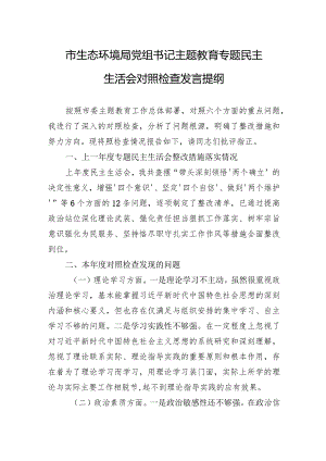 市生态环境局党组书记主题教育专题民主生活会对照检查发言提纲.docx