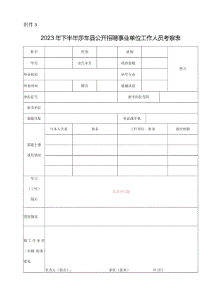 喀什地区面向社会公开考录公务员、工作人员考察政审表.docx