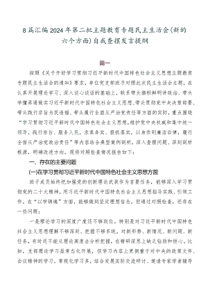 8篇汇编2024年第二批集中教育专题民主生活会(新的六个方面)自我查摆发言提纲.docx