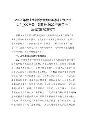 2023年民主生活会对照检查材料（六个带头）——XX常委、副县长2022年度民主生活会对照检查材料.docx