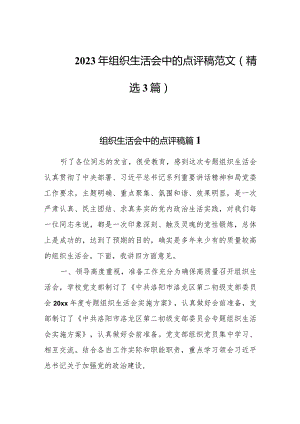 2023年组织生活会中的点评稿范文(精选3篇).docx