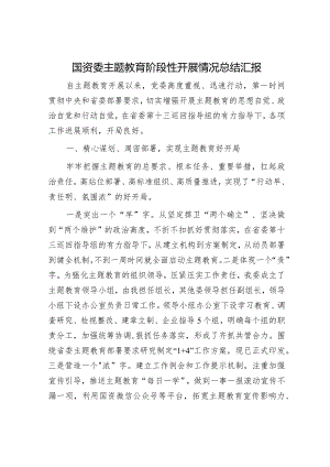 主题教育阶段性总结推进会上的汇报发言精选合辑（国资委+民政）.docx