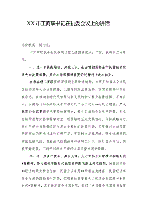 XX市工商联书记在执委会议上的讲话.docx