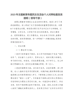 2023年主题教育专题民主生活会党员干部个人对照检查材料和发言提纲（精选两篇合辑）.docx