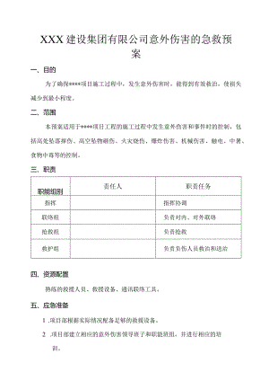 XXX建设集团有限公司意外伤害的急救预案.docx