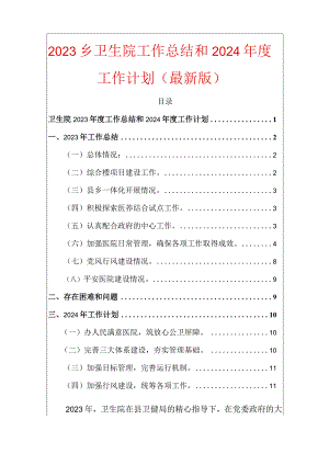2023乡卫生院工作总结和2024年度工作计划.docx