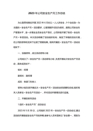 2023年公司安全生产月工作总结.docx
