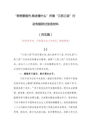 2023年“思想要提升,我该懂什么”三抓三促专题研讨党员心得感想发言范文（5篇）.docx