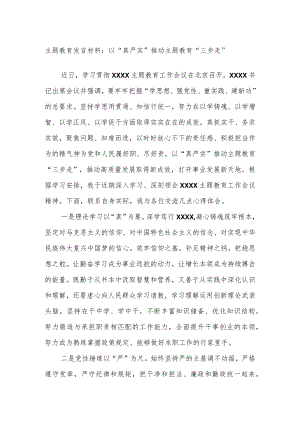 主题教育发言材料：以“真严实”推动主题教育“三步走”.docx