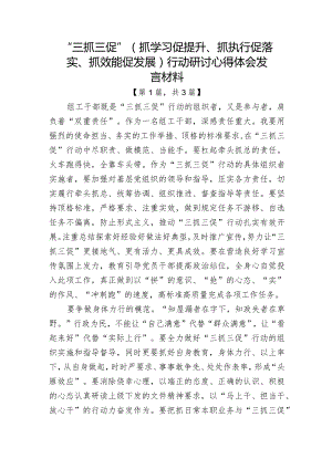 “三抓三促”（抓学习促提升、抓执行促落实、抓效能促发展）行动研讨心得体会发言材料精选-共3篇.docx