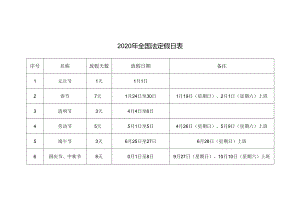 2020年全国法定假日表.docx