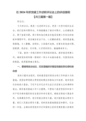 （3篇）在2024年抓党建工作述职评议会上的讲话提纲.docx