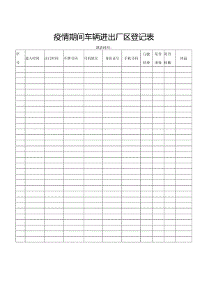 疫情期间车辆进出厂区登记表.docx