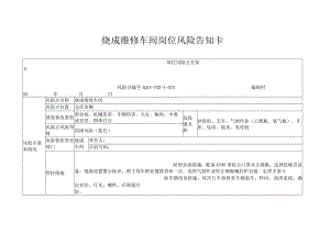 烧成维修车间岗位风险告知卡.docx