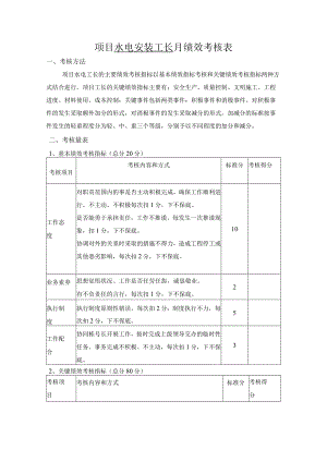 项目水电工长绩效考核（2022版本）.docx