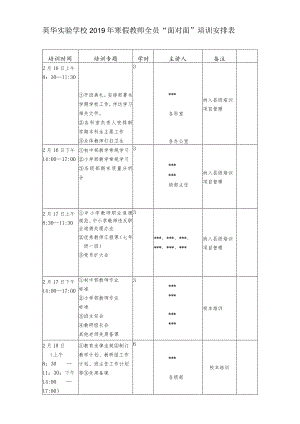 英华实验学校2019年寒假教师全员“面对面”培训安排表.docx