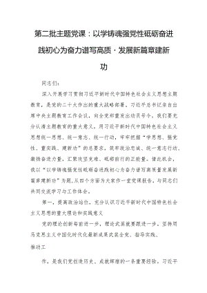 第二批主题党课：以学铸魂强党性砥砺奋进践初心为奋力谱写高质量发展新篇章建新功.docx