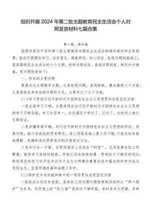 组织开展2024年第二批学习教育民主生活会个人对照发言材料七篇合集.docx