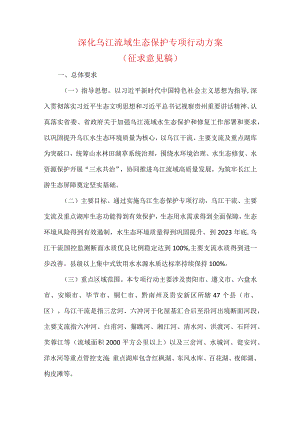 深化乌江流域生态保护专项行动方案（征求意见稿）.docx