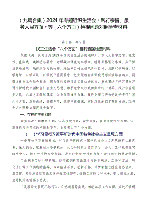 （九篇合集）2024年专题组织生活会“践行宗旨、服务人民方面”等(六个方面)检视问题对照检查材料.docx