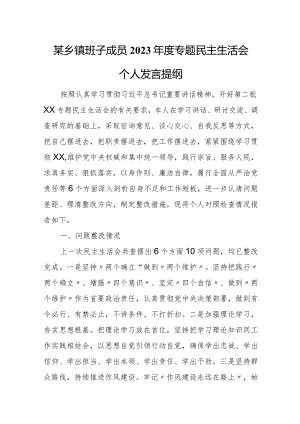 某乡镇班子成员2023年度专题民主生活会个人发言提纲.docx