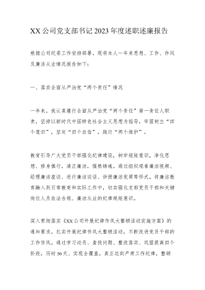 xx公司党支部书记2023年度述职述廉报告.docx