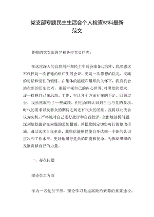 党支部专题民主生活会个人检查材料最新范文.docx