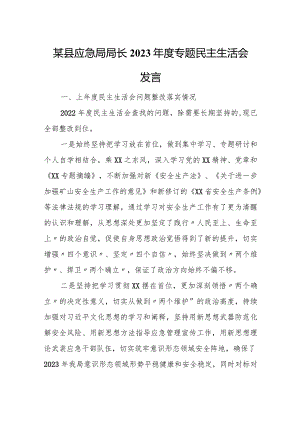 某县应急局局长2023年度专题民主生活会发言.docx