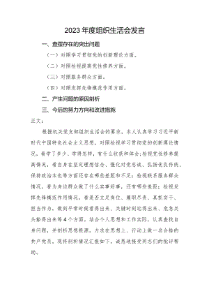 2篇支部普通党员2023-2024年度组织生活会四个方面检视个人对照检查发言.docx