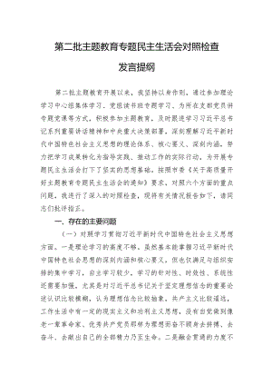 第二批主题教育专题民主生活会对照检查发言提纲（新六个方面）.docx